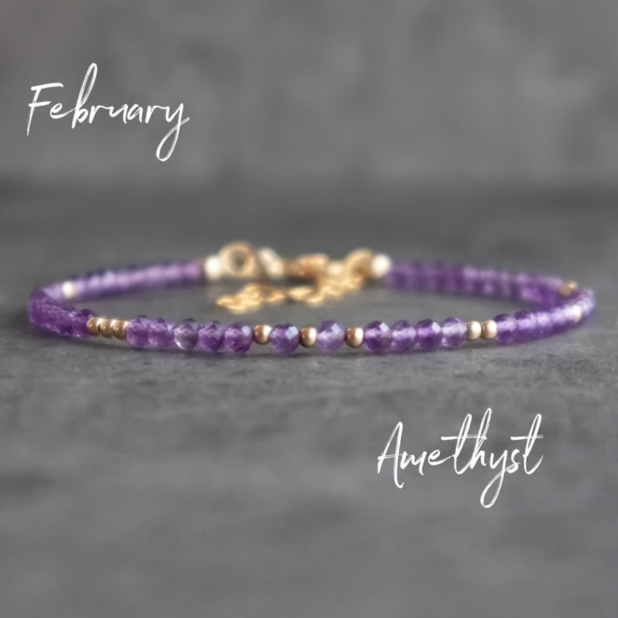 Image of Handmade Minimalist Amethyst Bracelet: Bohemian Style For Daily Wear, A Meaningful Gift To Love And Protection For Mom