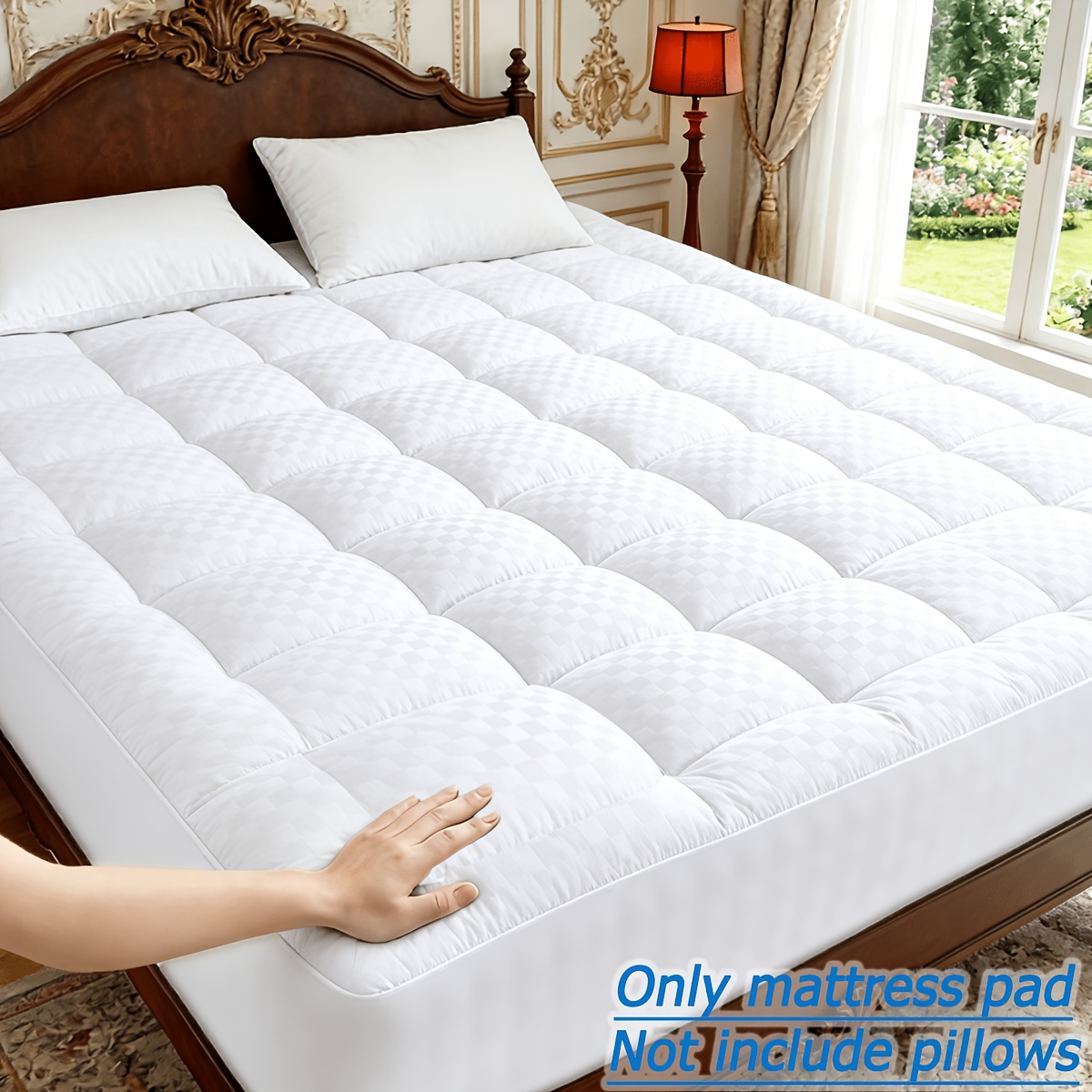 TEMU Protège-matelas rafraîchissant avec sommier à oreiller en peluche et poche profonde, convient pour chambre de camping-car, dortoir , lit de