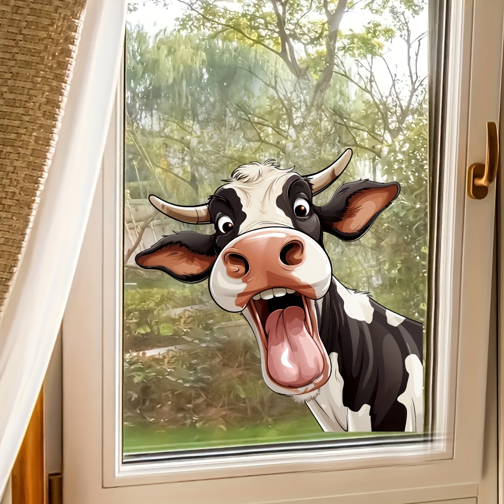 

1pc Cartoon Cow Vinyl Sticker - Reusable, Washable, Self-adhesive Decal For Living Room, Bedroom & Glass Doors | Contemporary Style With , Cow Decor