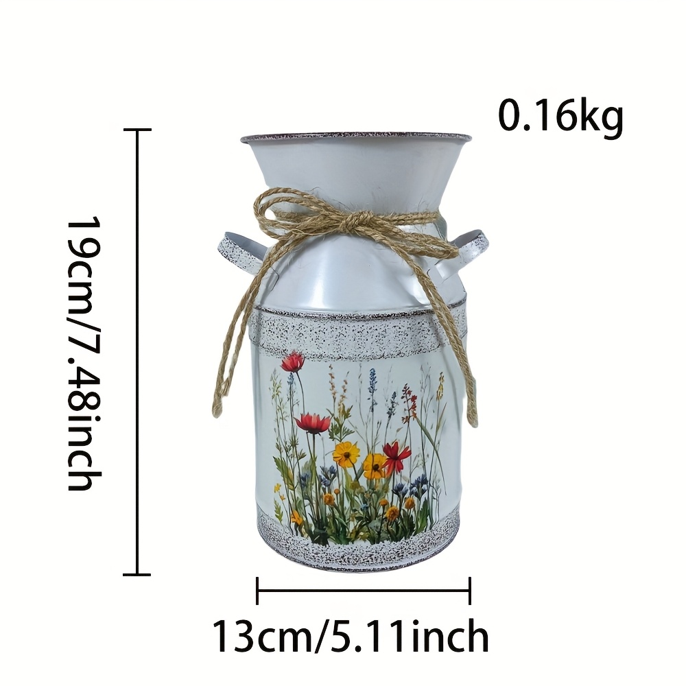 Image of Galvanized Metal Vase - Rustic Farmhouse Decor With Floral & Geometric Print, Vintage Tin Can Vase For Wedding, Kitchen, Home Decoration - No Electricity Needed