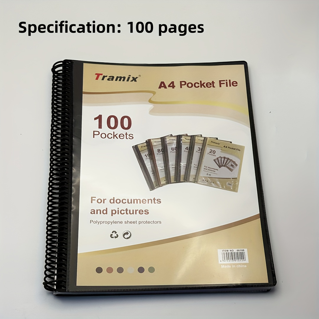 TEMU 1 de manual de en A4, libro transparente, carpeta con bolsa de inserción, 30/60/80/100 páginas - Libro de multicapa, colección de certificados,