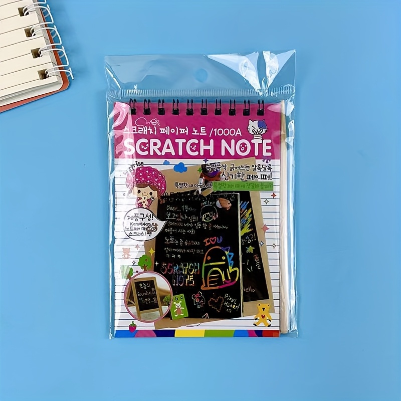 Professional Scratch Book 10 Sheets Korean Cartoon Doodle Book Rainbow Holographic Educational Animal Scratch Painting Sketch Book Gift