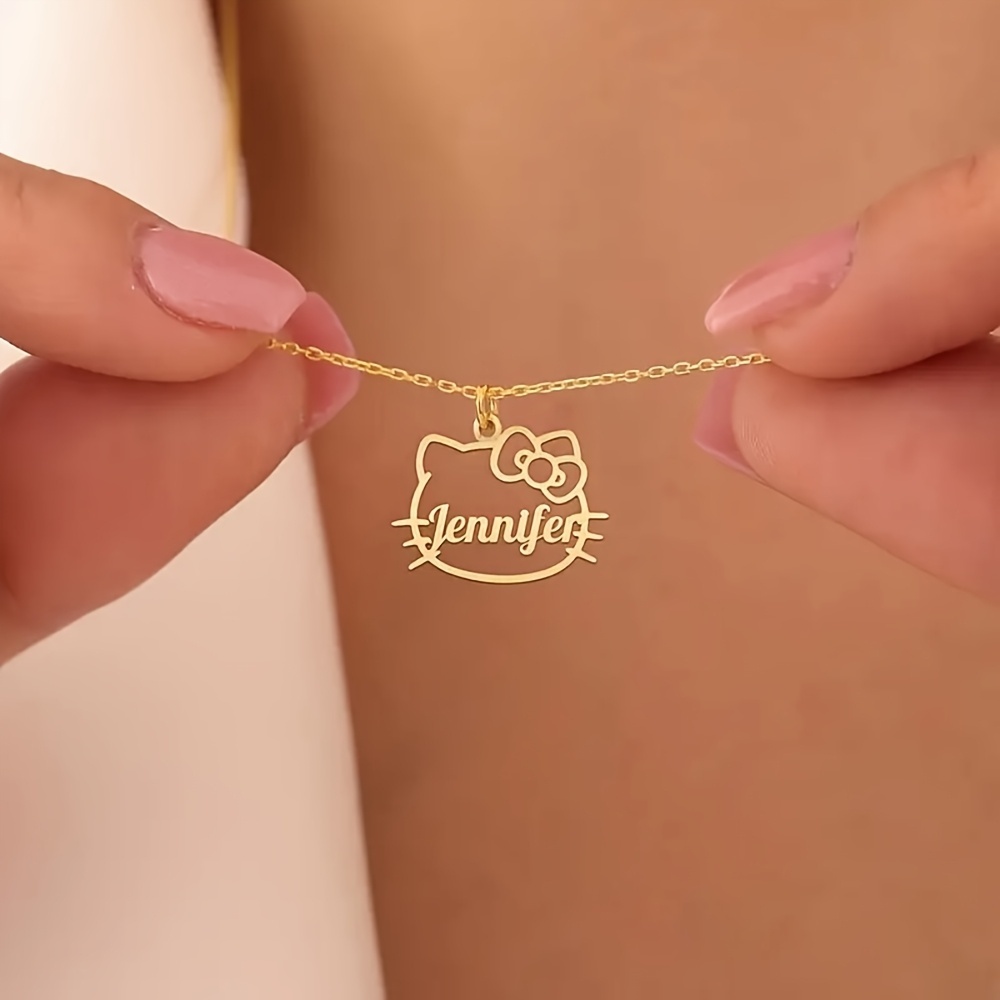 Image of Personalized Stainless Steel Hello Kitty Name Necklace, Custom Hello Kitty Jewelry Gift, Holiday Gift, Thanksgiving Gift, For Her
