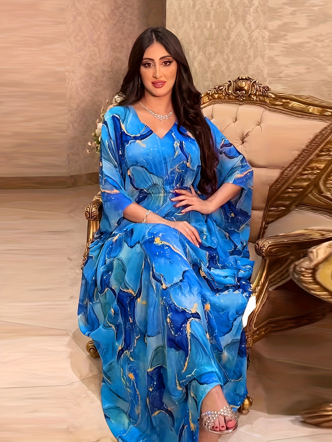 Muslin European and * Printed Plus Size Batwing Sleeve Beach Dress