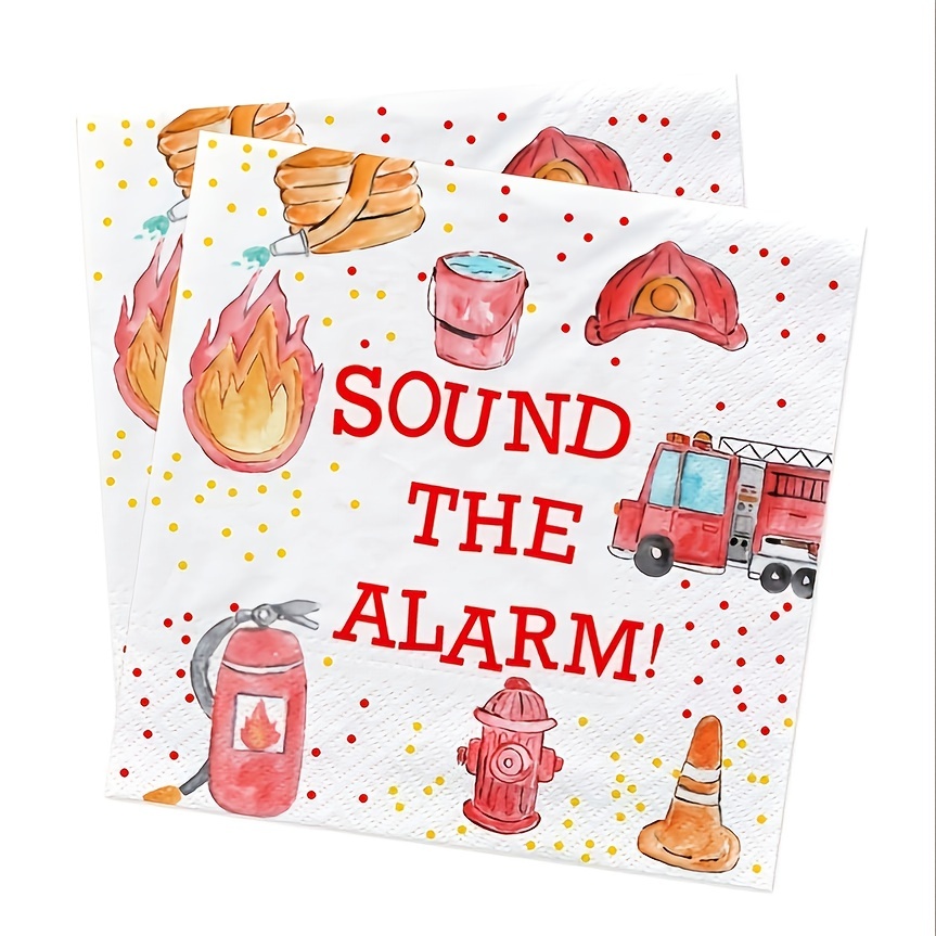 Image of 48pcs Of Fire Engine Birthday Napkins - Firefighter Themed Napkins For Birthday Celebrations, Fireman Party Supplies