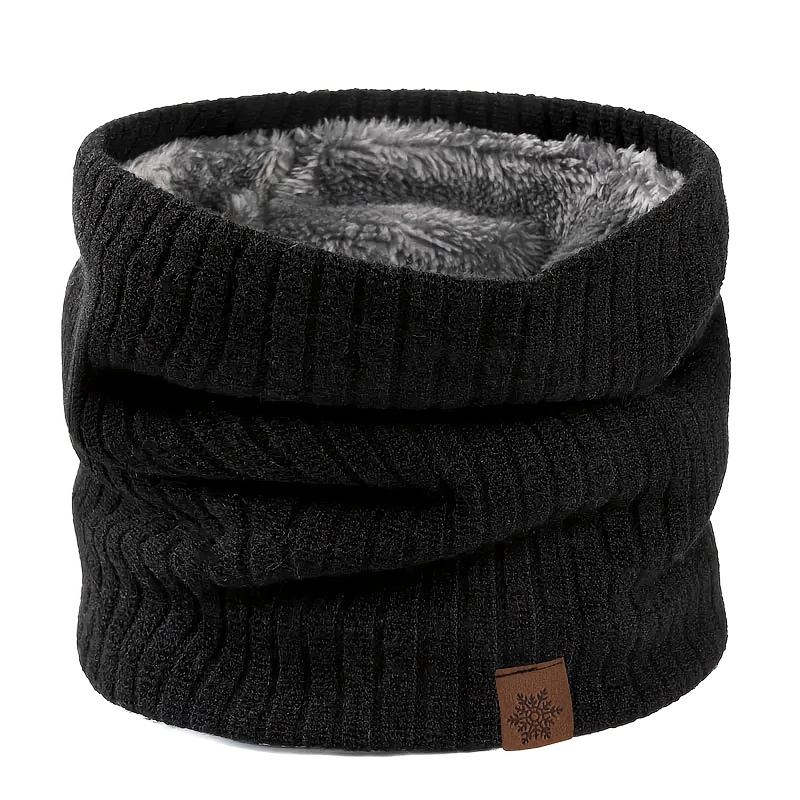 Image of Winter Snowflake Logo Couple Warm Neck Gaiter Autumn Winter Double Layer Thick Pullover Scarf Men's Windproof Solid Color Fleece Neck Scarf