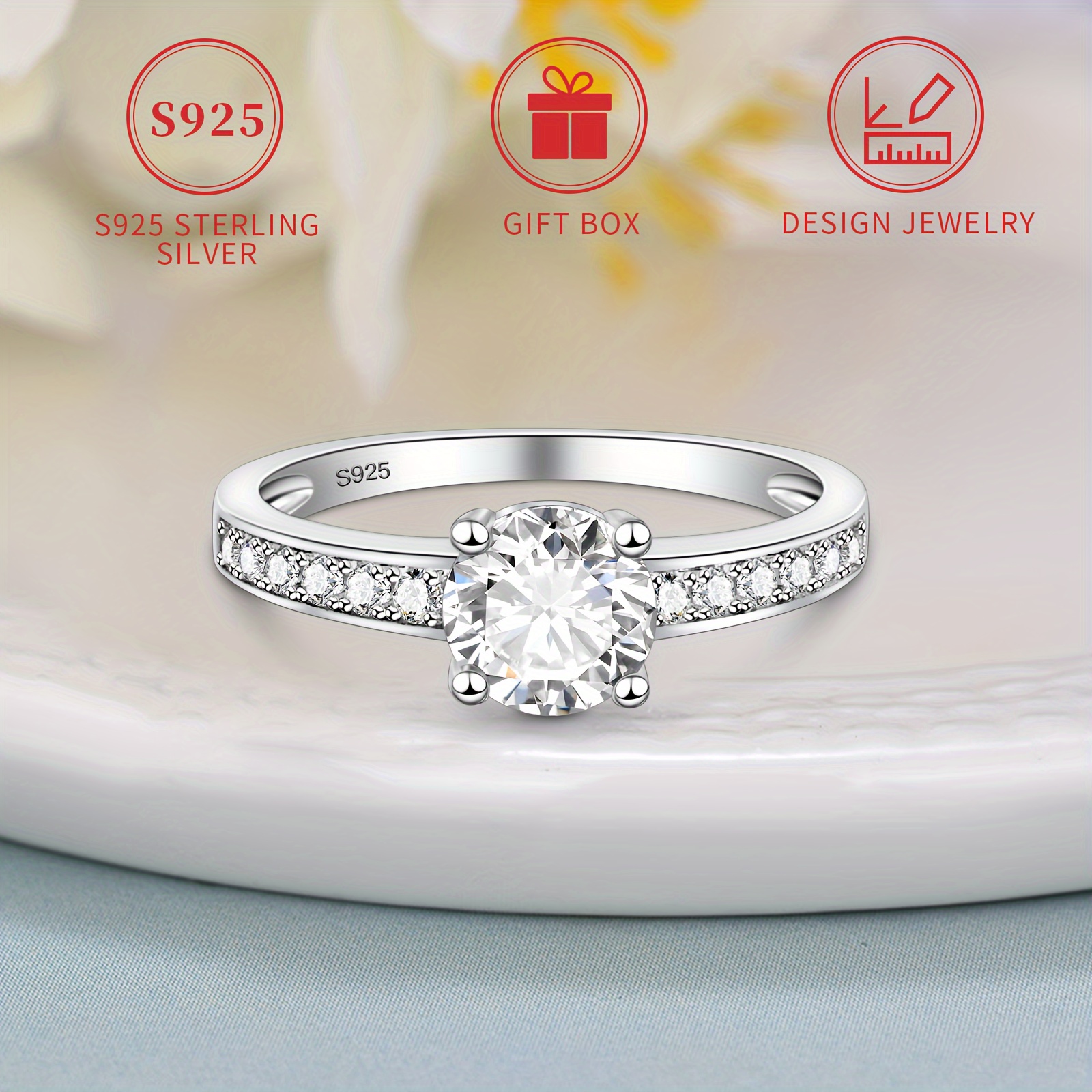 

Elegant S925 Sterling Silver Engagement Ring For Women, Hypoallergenic Nickel-free With Sparkling Cubic Zirconia, Wedding & Anniversary, Gift Box Included, 2.3g, Low Allergy, Quality Jewelry