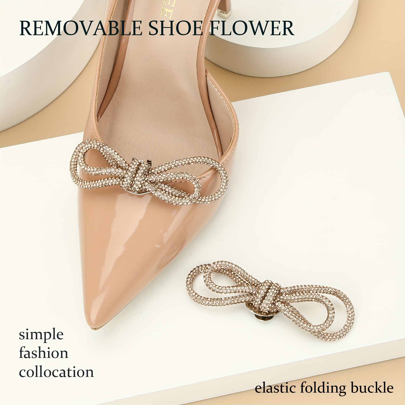 

2pcs Elegant Bow Shoe Clips - Chic Detachable Double-layer Braided Design, Polyester Fashion Accessory For High Heels, Shoe Accessories