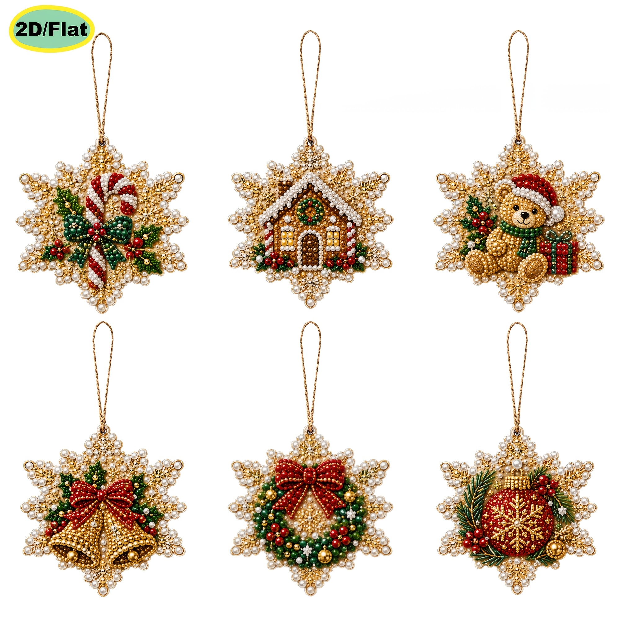 TEMU 6pcs Diamond Painting Kit, 2d Flat Pearl Diamond Painting, New Christmas Wooden Tag Pendant, Diy Diamond Painting Material Pack, 3.07* 3.07inch