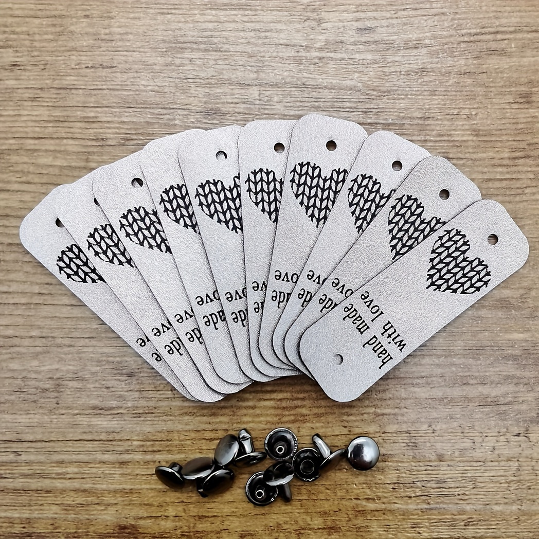 TEMU 10pcs Large "" Faux Leather Tags, , Includes 10 Sets Of Buttons - Ideal For Crochet & Knitting Projects, Craft Labels For Beanie Hats, Crochet