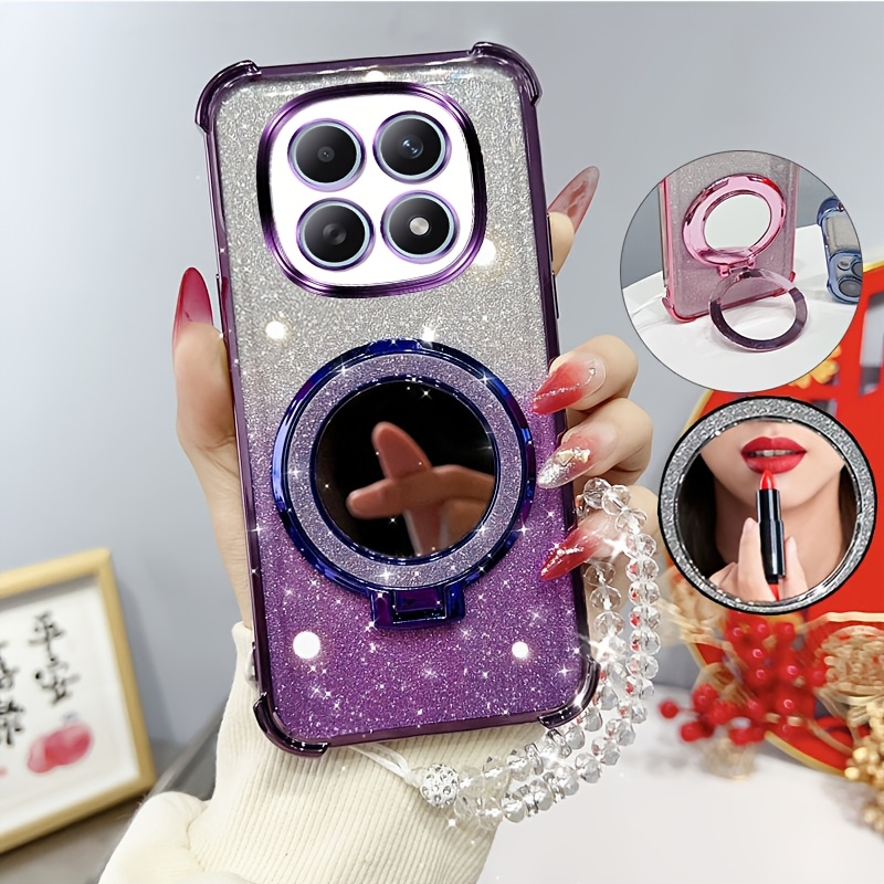 TEMU Étui Téléphone : Coque pour Redmi Note 15 5G Pailletée Renforcée aux Antichoc avec Rouge à Lèvres Support Détachable Sangle Transparente en
