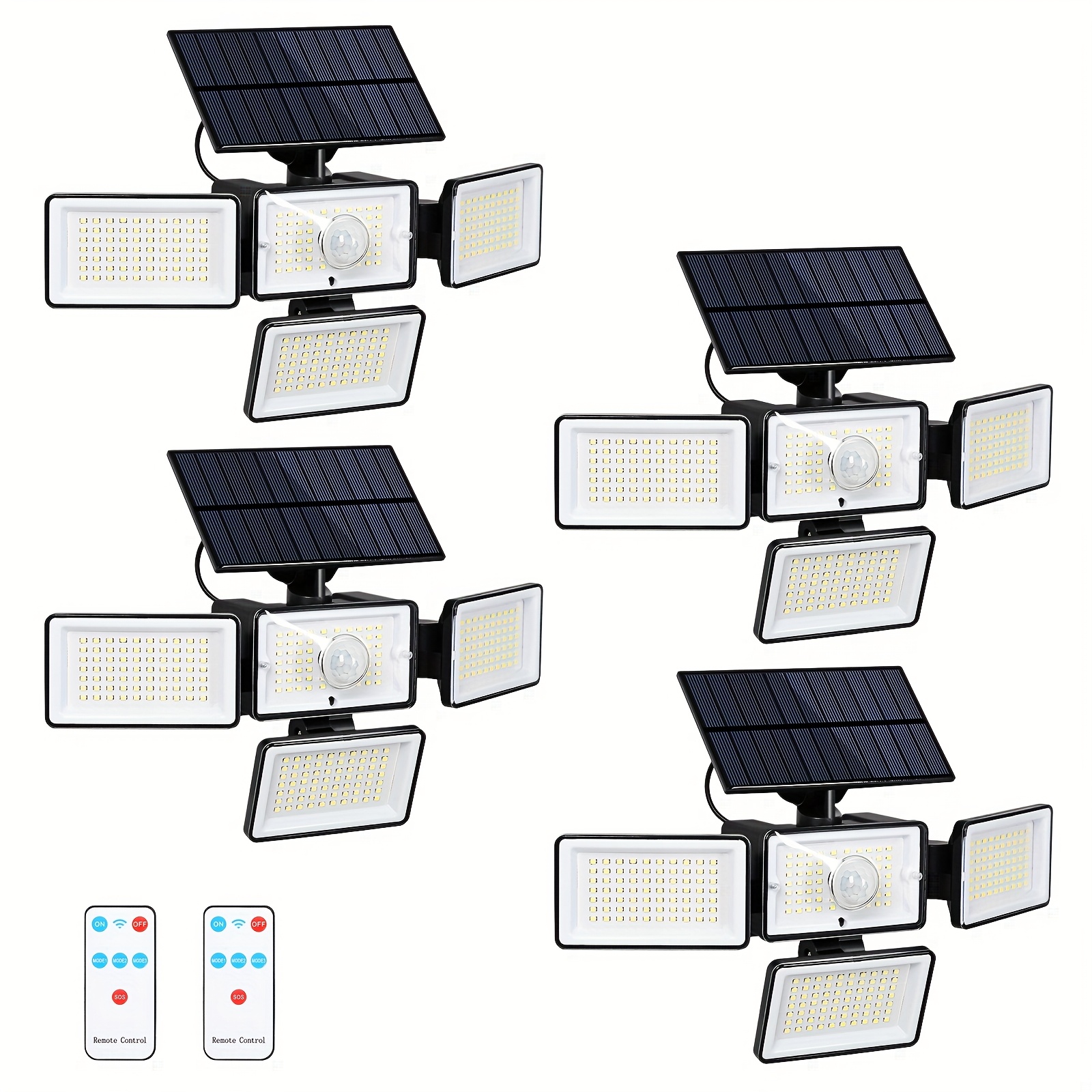 

4pcs Solar Motion Sensor , 288 Led Outdoor Lighting With Remote Control, 4 Adjustment , Adjustment, Polycarbonate & Abs Material, Semi Flush Mount, Infrared Sensor, Solar Charging, Camping, Garden