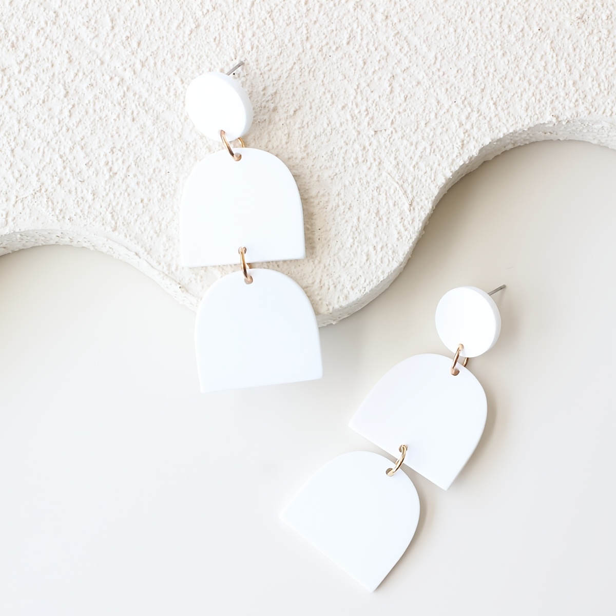 Triple-Layer White Geometric Acrylic Drop Earrings