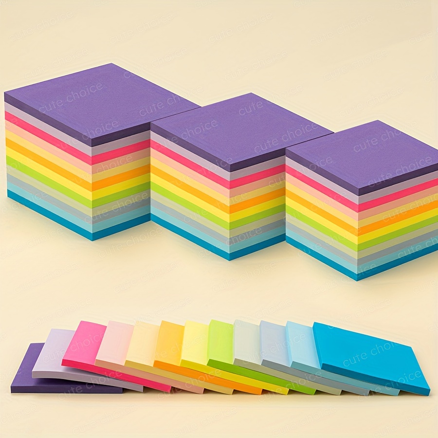 

600/300sheets Sticky Notes, 12pcs/6pcs Memo Pad, 12colors/6colors Sticky Note, 50sheets/pc Self-stick Note Pads, Sticky Pads 2.99*2.99inch Colorful Retro