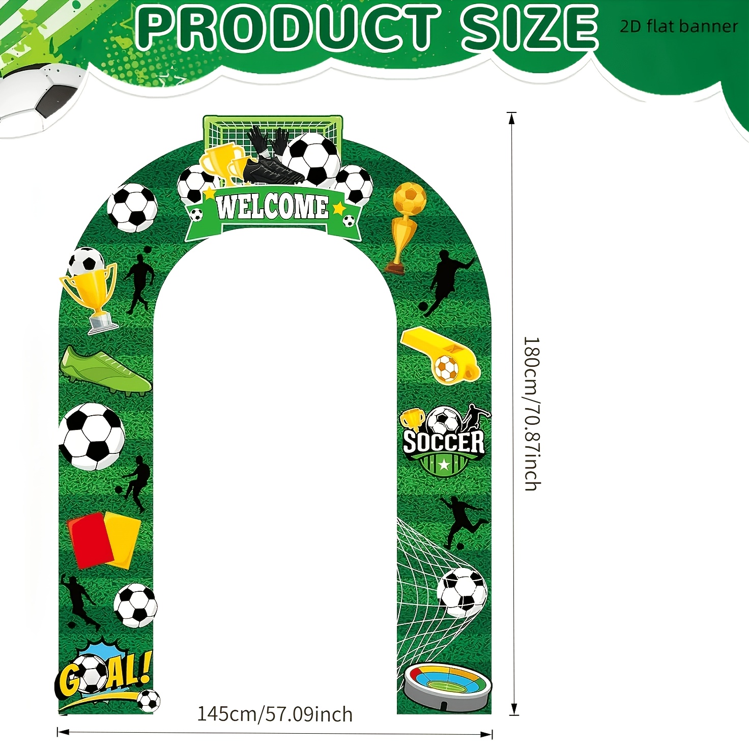 TEMU 2d Flat, 1pc Football Arch Banner With Soccer Field, Soccer Ball, Trophy & Sneaker Patterns - Green Grass Background Suitable For Fan Parties,