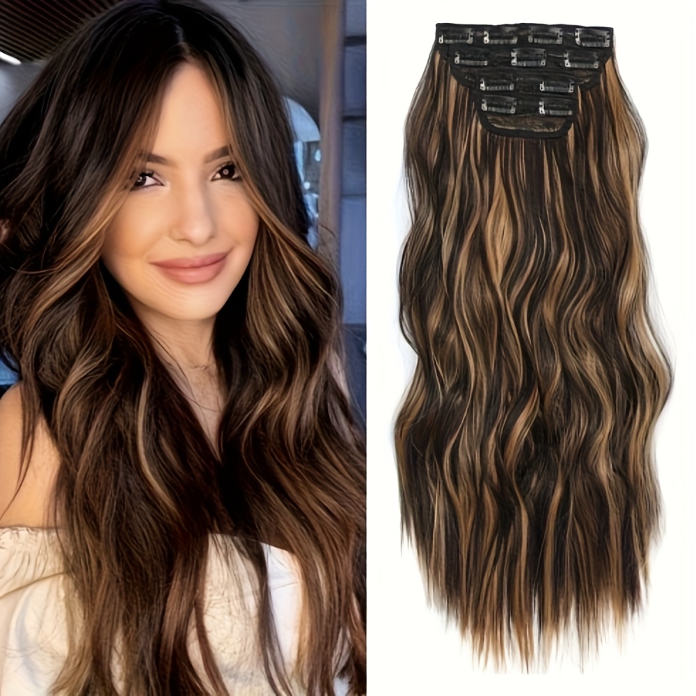 Clip-in Extensions Red 50cm Wavy Clip-in Hair Extensions For Women 4pcs Hair Extensions Synthetic Hairpiece Hair Extensions - Dark Burgundy Mixed