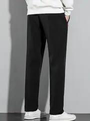 3pcs Men's Casual Long Pants Set, Breathable Polyester Joggers with Zipper Detail for Fitness and Running, Solid Color, Machine Washable - Spring/Autumn, Simple Fashion, Versatile details 3