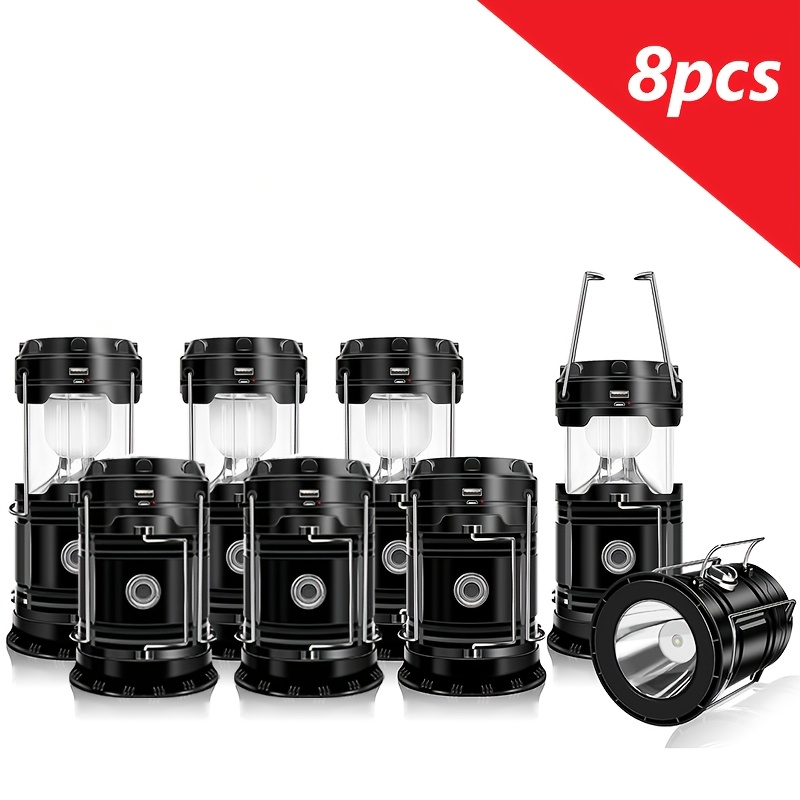 TEMU 8pcs Camping Hand Lamps Foldable Led Usb Rechargeable Lights Flashlights Emergency Hanging Lamps Camping Hurricane Equipment Power Outage