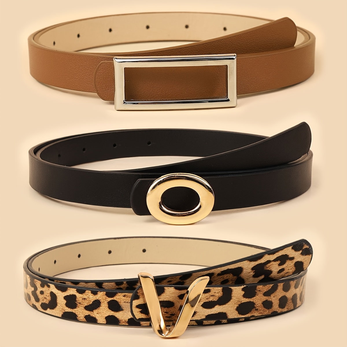 TEMU 3pcs Set Of Women's Pu Belts, Fashionable And Simple, Lightweight , With Blazers