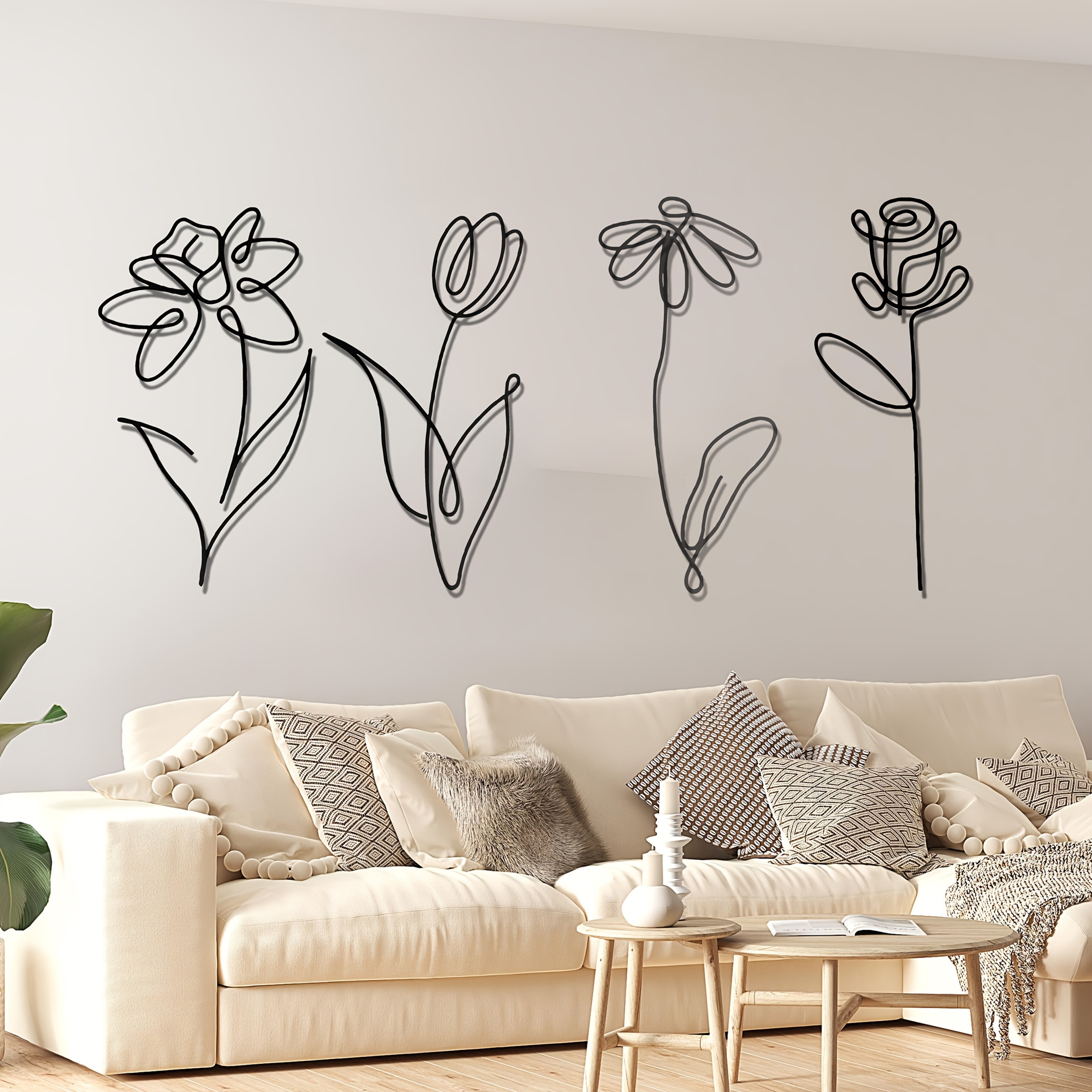 

4pcs Set Of Metal Flower Wall Decoration, Daffodil Daisies - Flower - Metal Wall Art Decoration - Minimalist Art - - Unique Wall Hanging - Day Gift