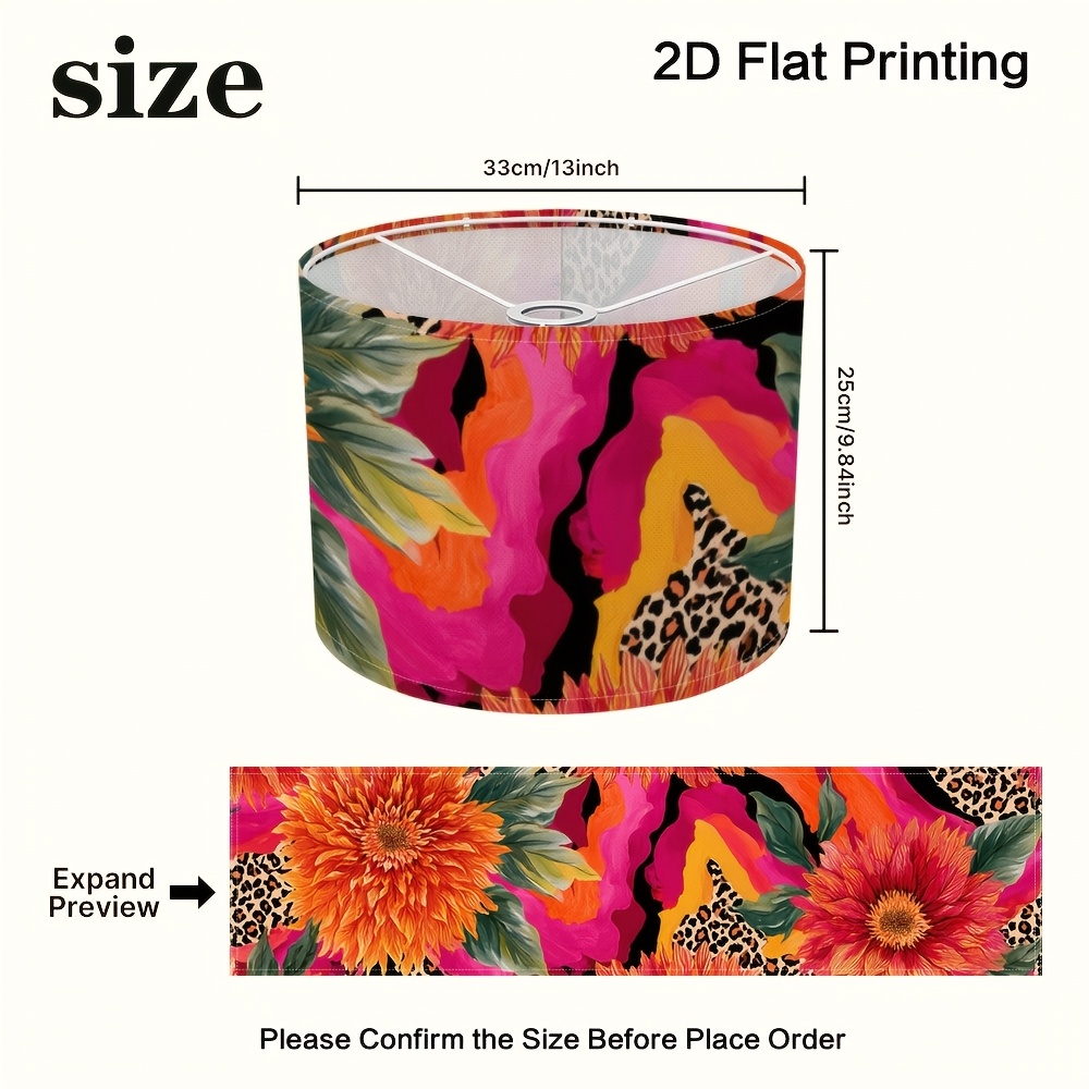 TEMU (2d Flat) 1pc Orange Dahlias Leopard Lampshade, Fashionable And Beautiful, Easy To Assemble And Clean And , Suitable For Living Rooms, Bedrooms,