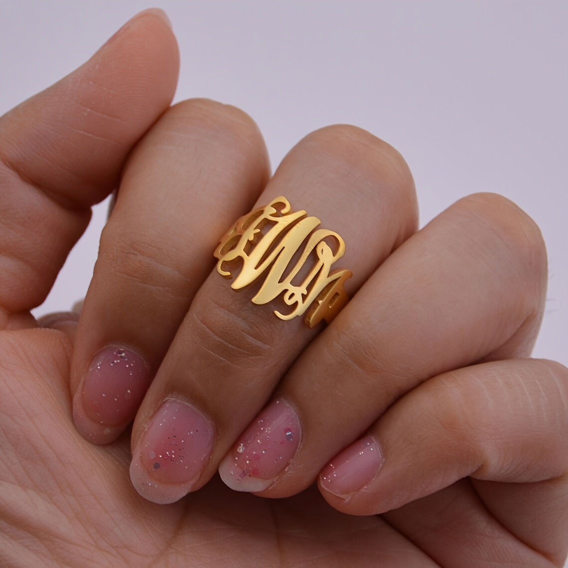 

Customizable Vintage Elegant Monogram Cuff Ring - Stainless Steel Personalized Initial Letter Ring, Adjustable No Plating Metal Jewelry For Women, Ideal For Party And Vacation Accessory