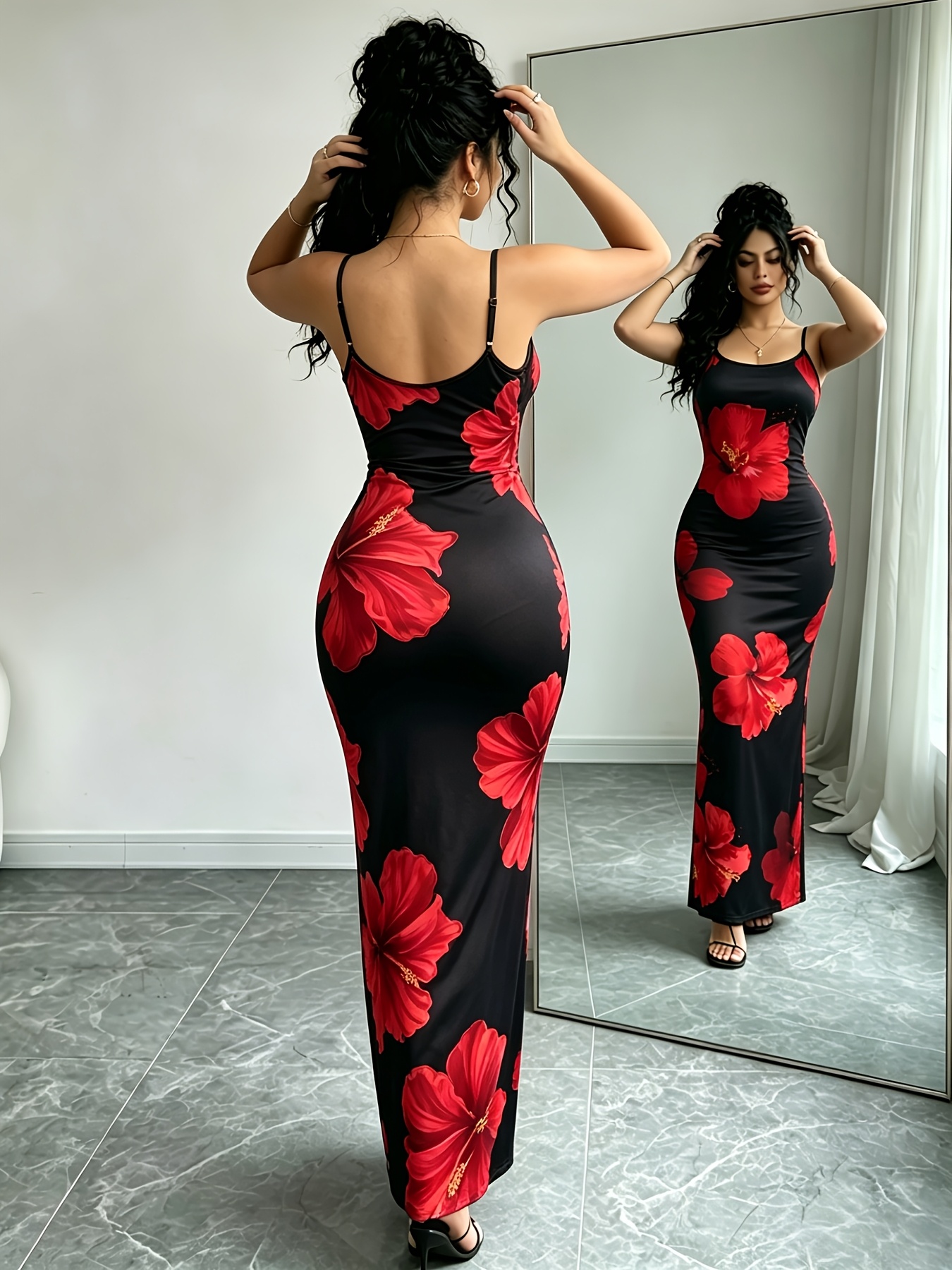 Vestido Cami Estampado com Alças Ajustáveis para Mulher