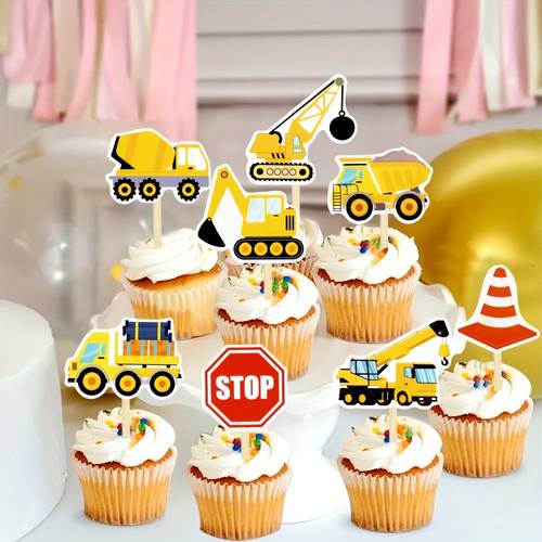 16 pack construction cupcake toppers with excavator bulldozer and tractor party decorations for boys and girls birthday themes for halloween christmas event party supplies halloween christmas for christmas newyear valentine party events