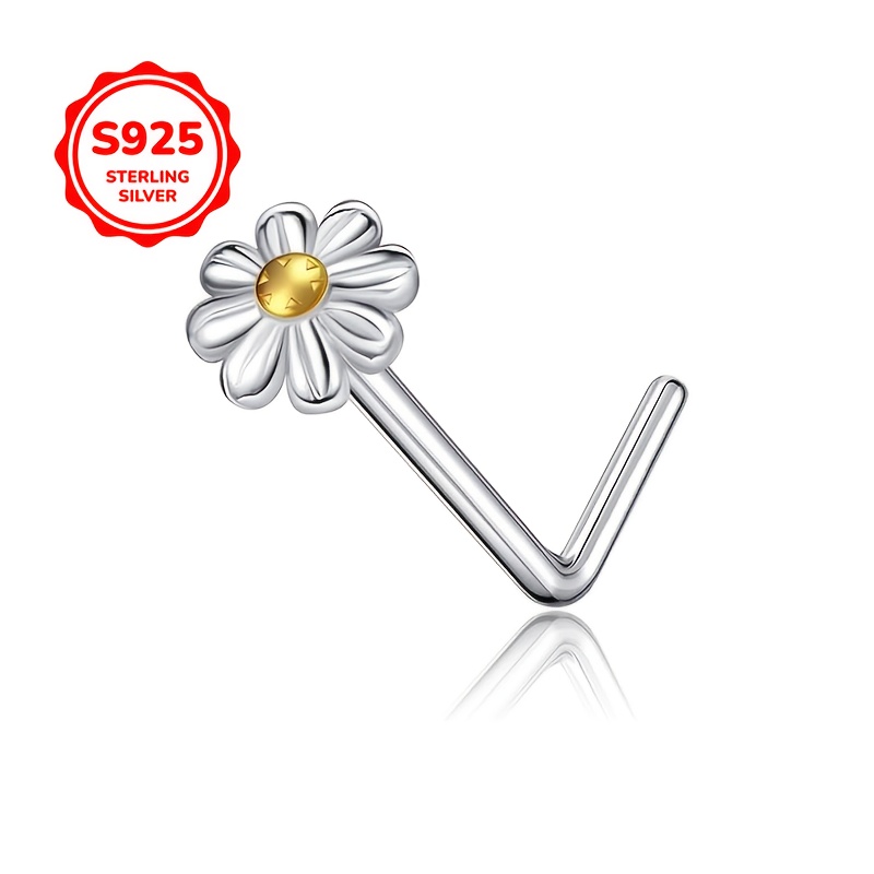 

An Exquisite Small Daisy Design Women's Nose Stud S925 Pure Silvery Simple Nose Stud Suitable For And Gift , Low Allergy, Silvery Weight 0.6g