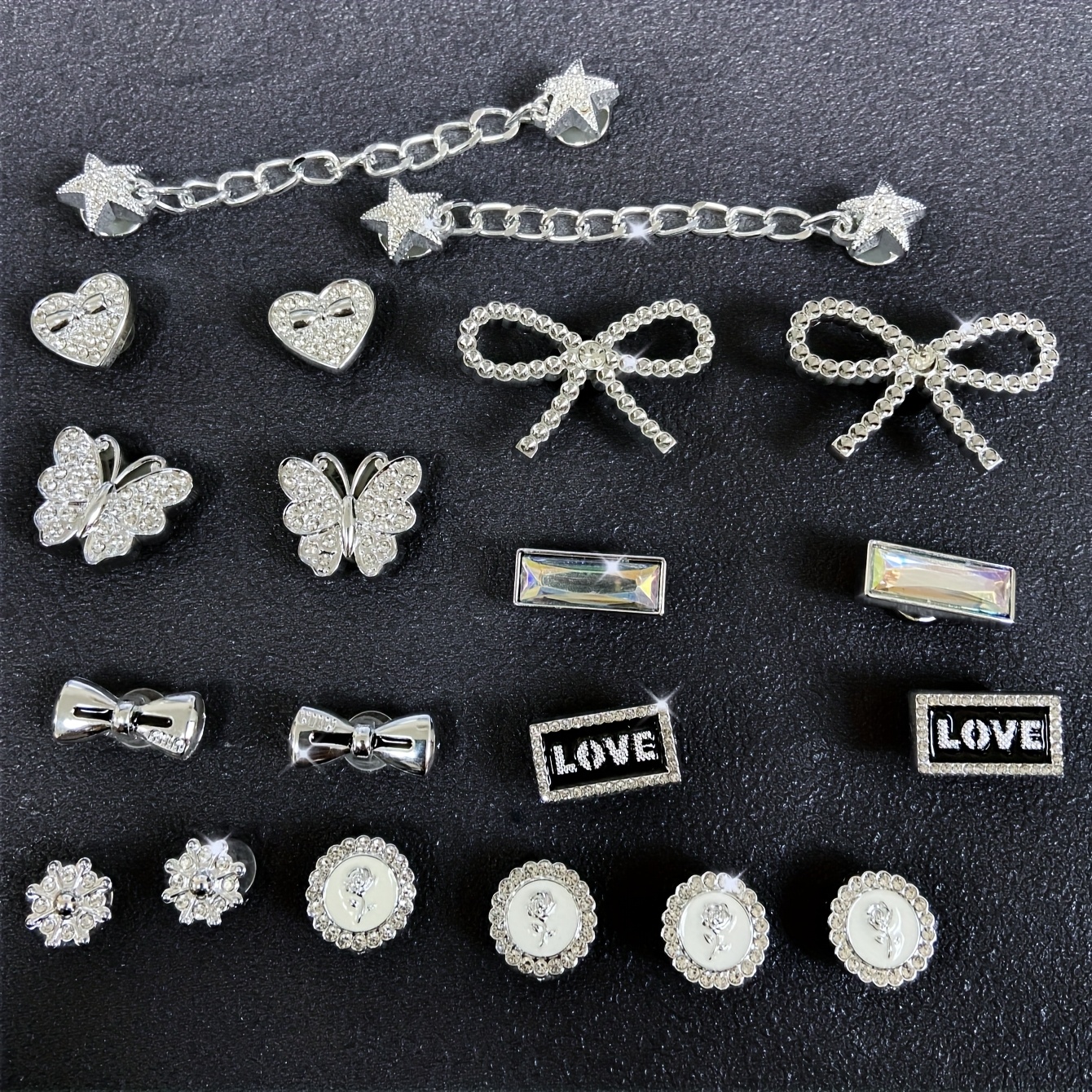 Image of 20 Love Heart Bow Gemstone Set, Suitable For Slippers, Sandals, Garden Shoes, , Shoe Decoration Additions, Ideal Gift Additions For Christmas And Halloween Parties