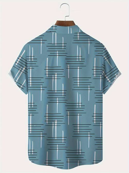 vintage geometric mens button up pocket short sleeve shirt
