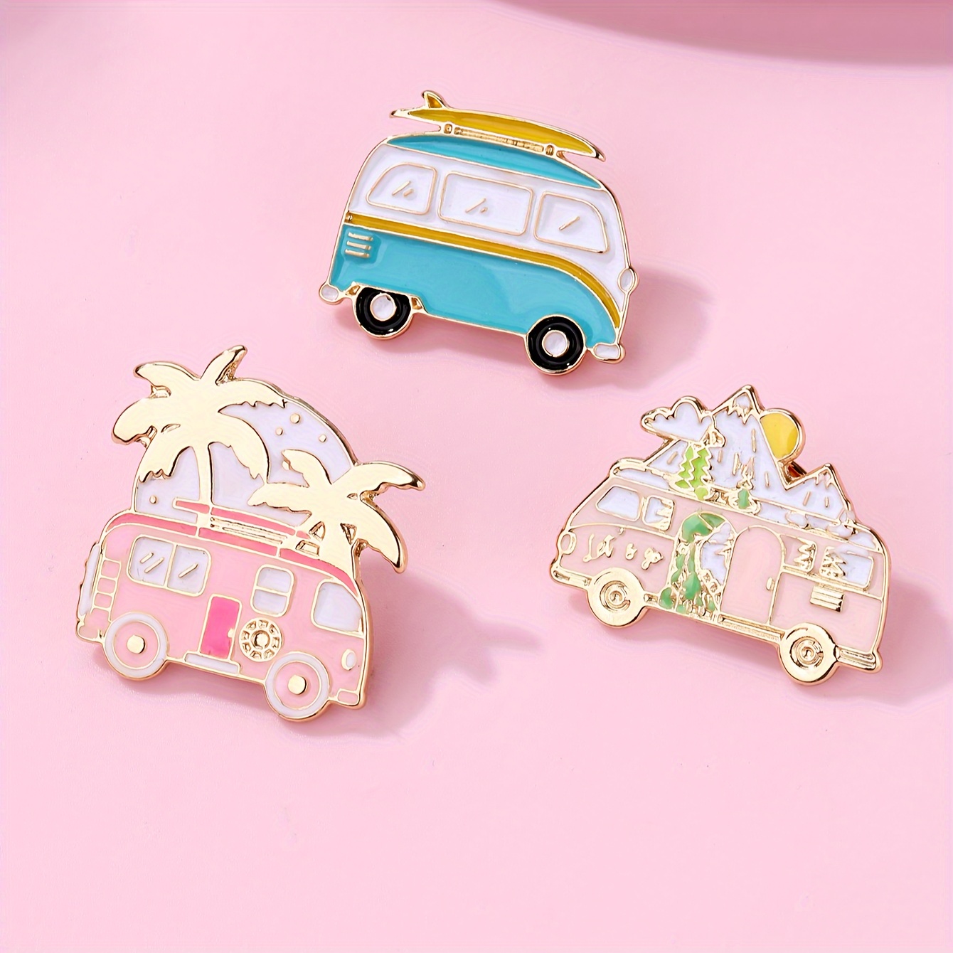 

3pcs 1 Card Girls Zinc Alloy Pink White Blue Drip Oil Golden Plated Creative Cute Brooch Badge Suitable For Jewelry Accessories