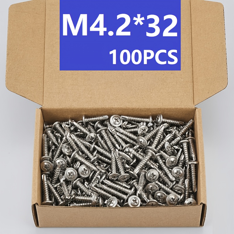 TEMU 100pcs 410 Stainless Steel Washer Head Self-tapping Screws, Available In Various Sizes, Suitable For Metal, Wood, And Repairs