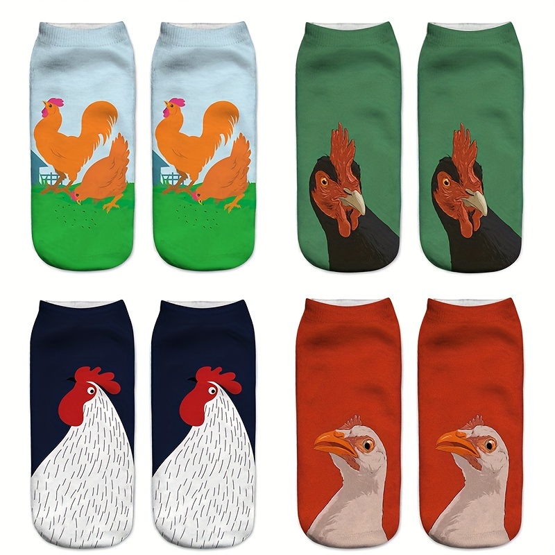 

4 Pairs Couple's 3d Short Socks - Polyester Novelty Pattern Ankle Socks, Machine Washable