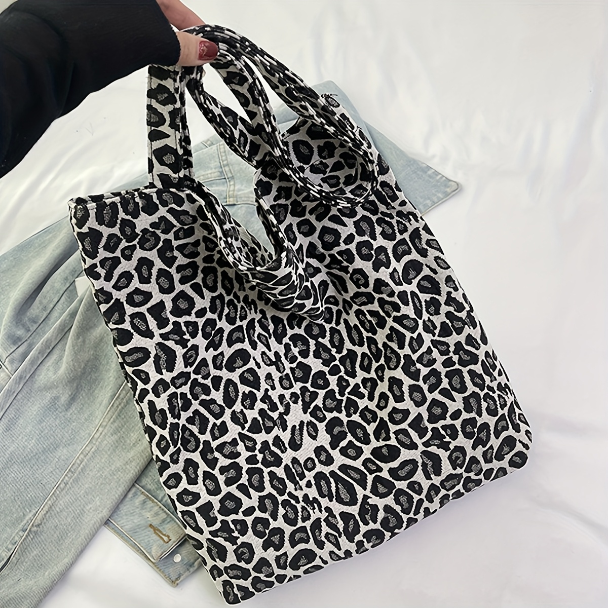 E-shop Handtasche mit Leopardenmuster, modisches Accessoire, Schultertasche mit großem Fassungsvermögen, Einkaufstasche, stilvolle Umhängetasche,