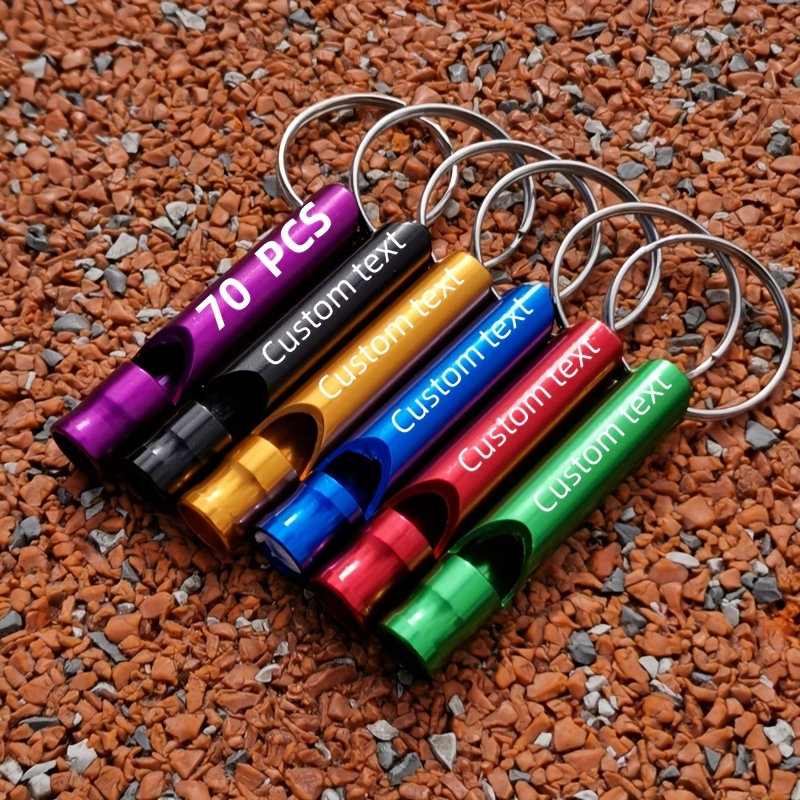 Custom Engraved Aluminum Alloy Whistle Keychains, 70pcs