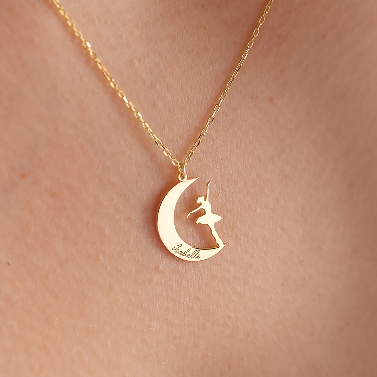 Women's Personalized 18K Gold Plated Name Necklace, Custom Moon Dancing Gift
