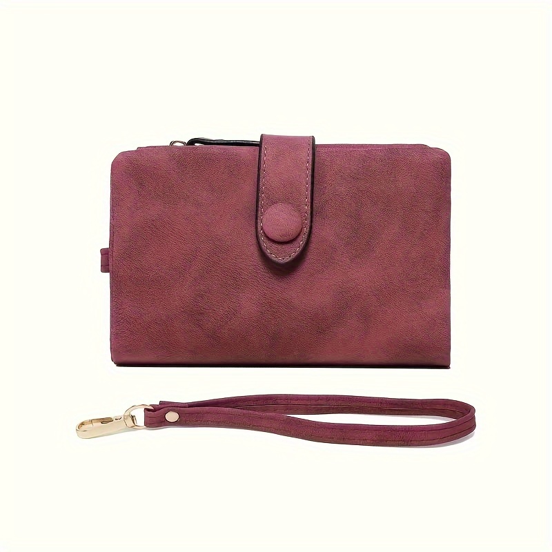 TEMU [customer Favorite] Red Trifold Women' Wrist Strap - Rfid Blocking, 16 & Zippered Compartments, Soft