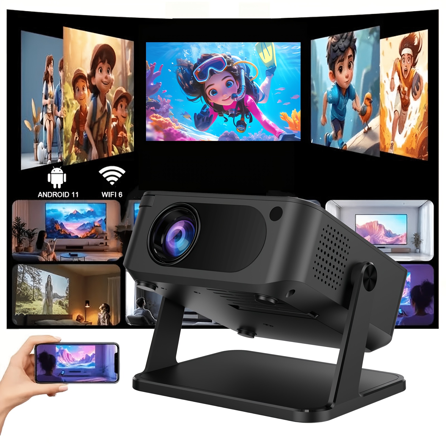 TEMU Proyector Portátil Inteligente con 11 Integrado, WiFi y Bluetooth 5.0, Control por Voz, 130 , Soporte 4K y 720P , Compatible para Cine en Casa,