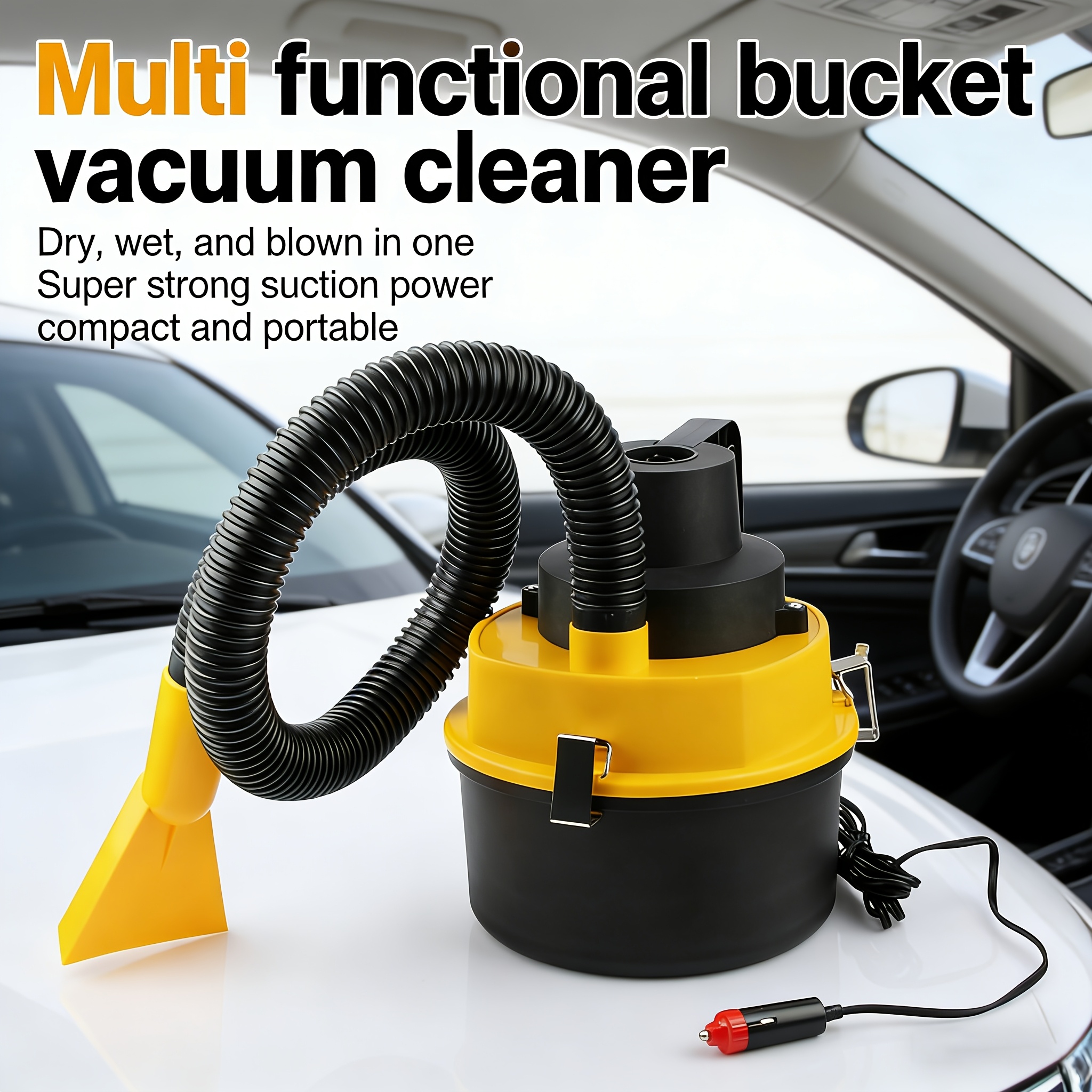 Vehicle Mounted Suction And Blowing Double Use Bucket Vacuum Cleaner Car Portable Multi Function Tool Cylinder Style Large Capacity Vacuum Cleaner Automobile Interior Cleaning Tool