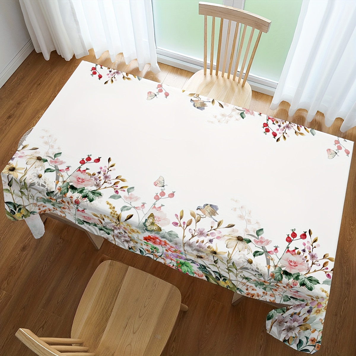 TEMU Waterproof Polyester Tablecloth With Botanical & - Kitchen, Parties, Picnics & Outdoor Decor