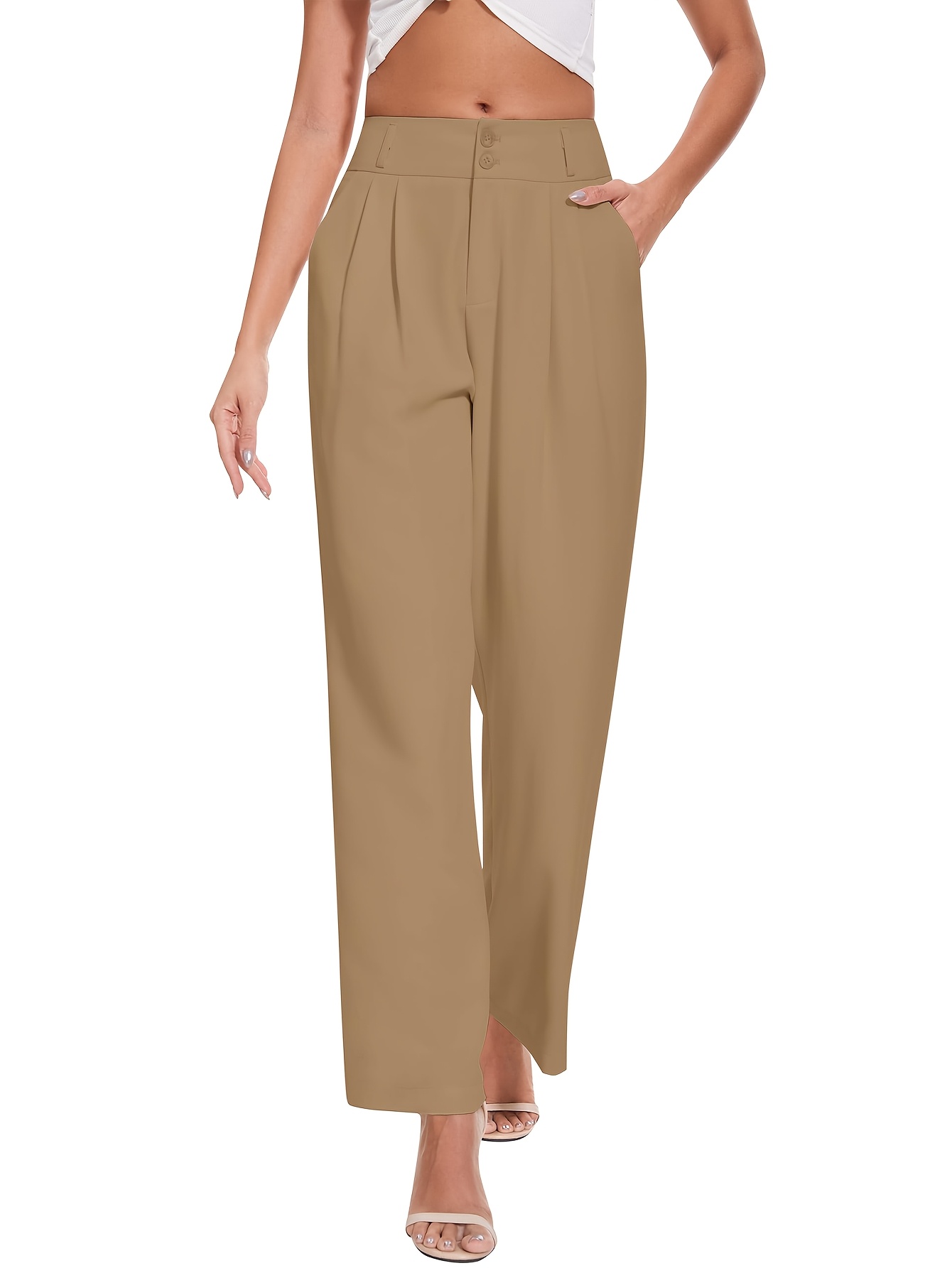 womens high waisted wide leg dress pants front - Temu