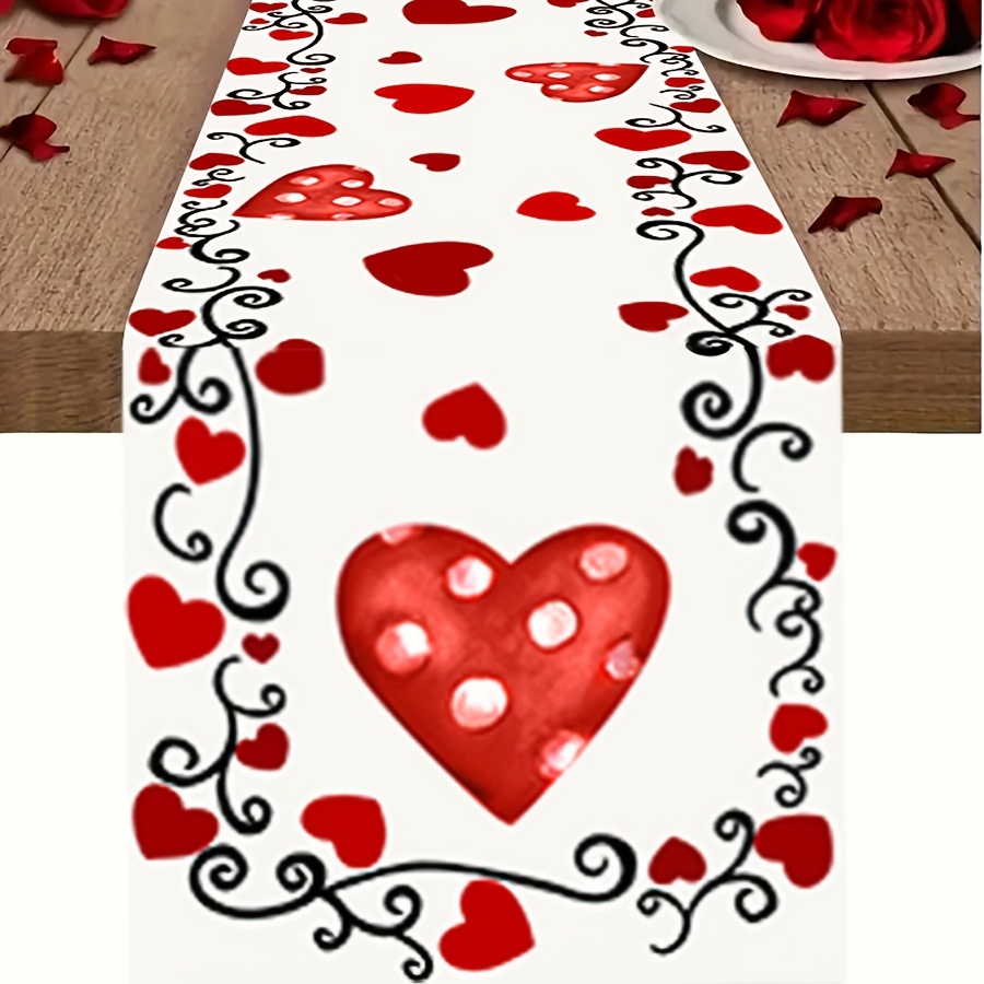 

Valentine's Day Table Runner - 1pc Polyester, Anniversaries & Weddings, Indoor/outdoor Dining Decor, Kitchen Dining Table Decoration, Party Supply