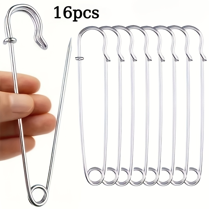 TEMU 16 2.56-inch Large Pins, Safety Pins, Heavy-duty Blanket Pins, Spring Lock Pins, Used For Fashion, Sewing, Quilting, Blankets, Interior