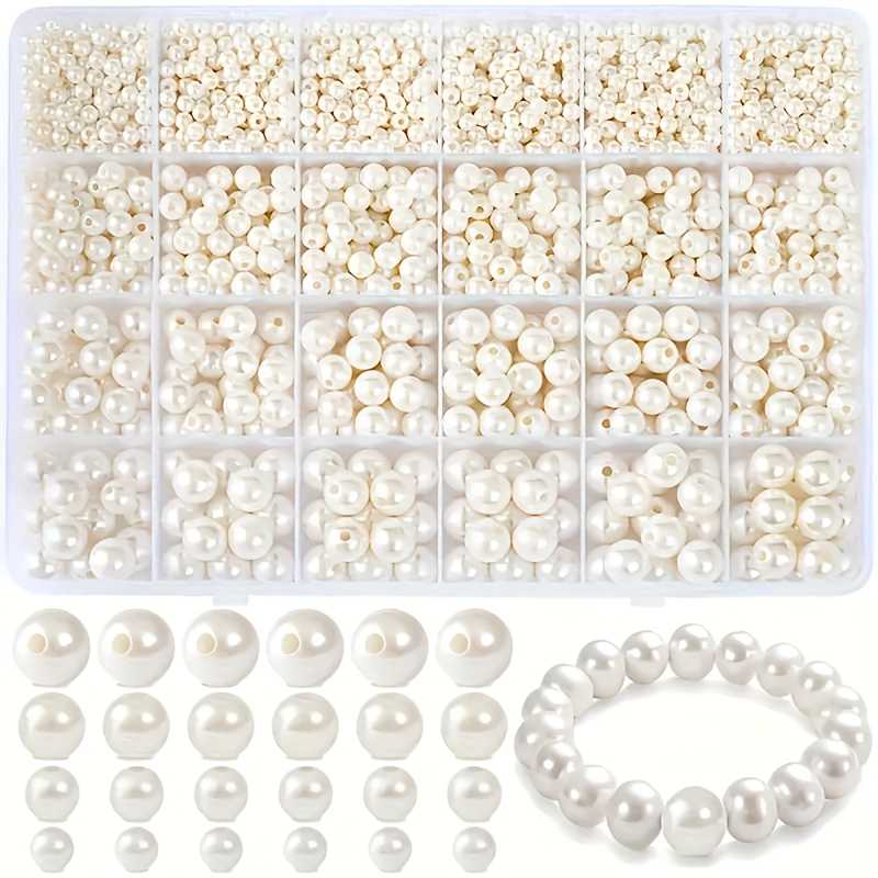

About 1900pcs 1 Box Of 24-grid White Plastic Acrylic Pearl Sets, Various Sizes 4-10mm, No Gemstones, For Diy Jewelry, Mobile Phone Charm And Craft Decoration