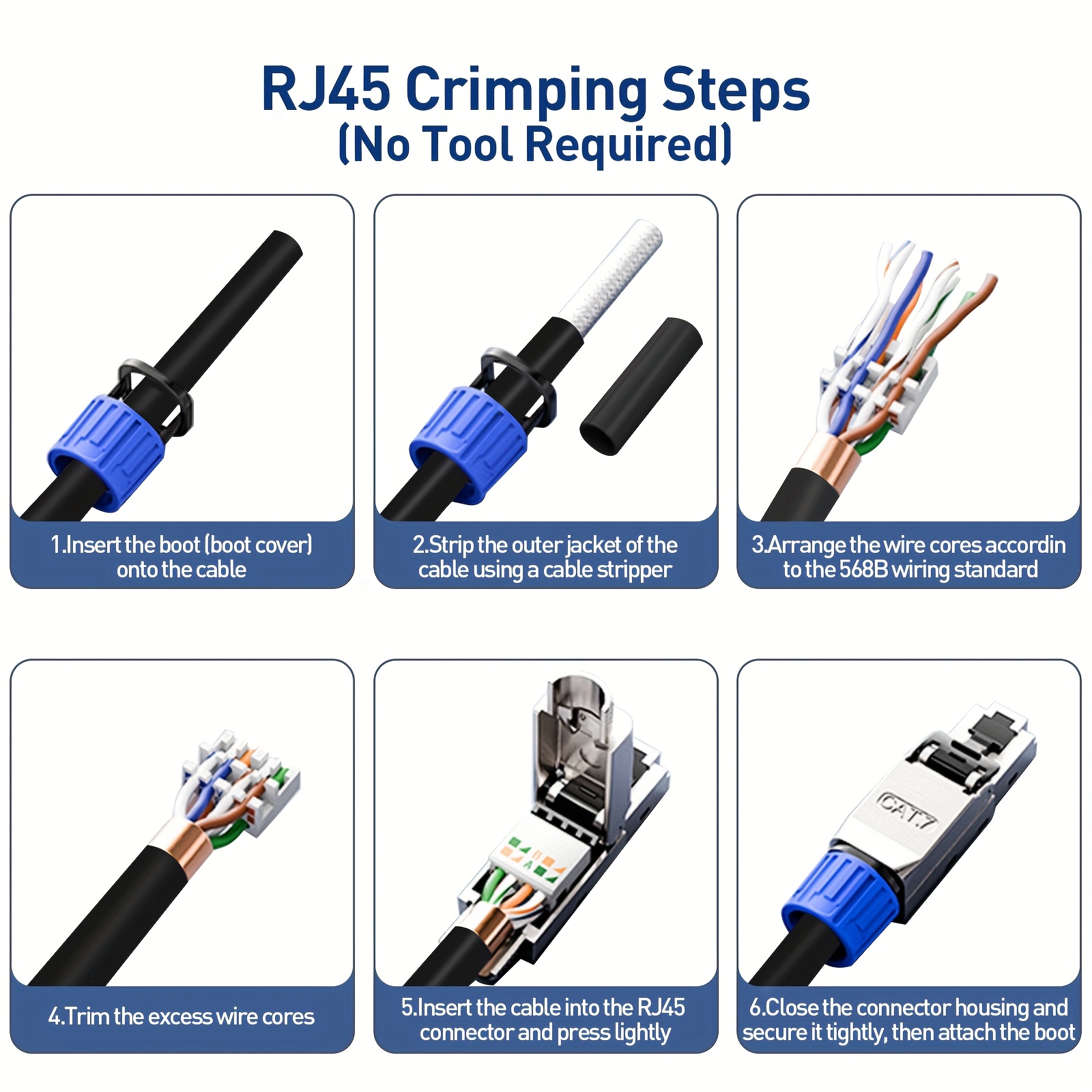 Zoeraxrj45 Connecteurs de câble Ethernet CAT8 CAT 7 CAT6A sans outil blindés pour câbles réseau 40 Gbps et 10 Gbps, adaptés aux câbles LAN STP 22~26 AWG