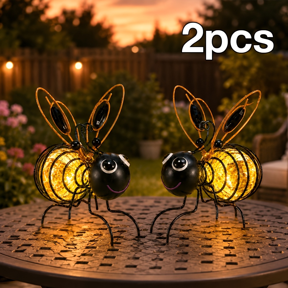 TEMU 2pcs Outdoor Solar Bee-shaped Decorative Light Set Cute Hanging Led Bee Lights Featuring Flexible Springs And An Ip65 Rating; Suitable For