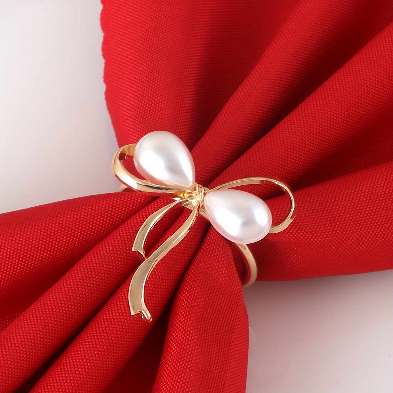 Image of 4/6pcs, Pearl Bow Napkin Rings, Suitable For Weddings, Parties, Festivals, Picnics And Camping, Country Gatherings, Birthday Banquet Table Decoration Napkin Rings