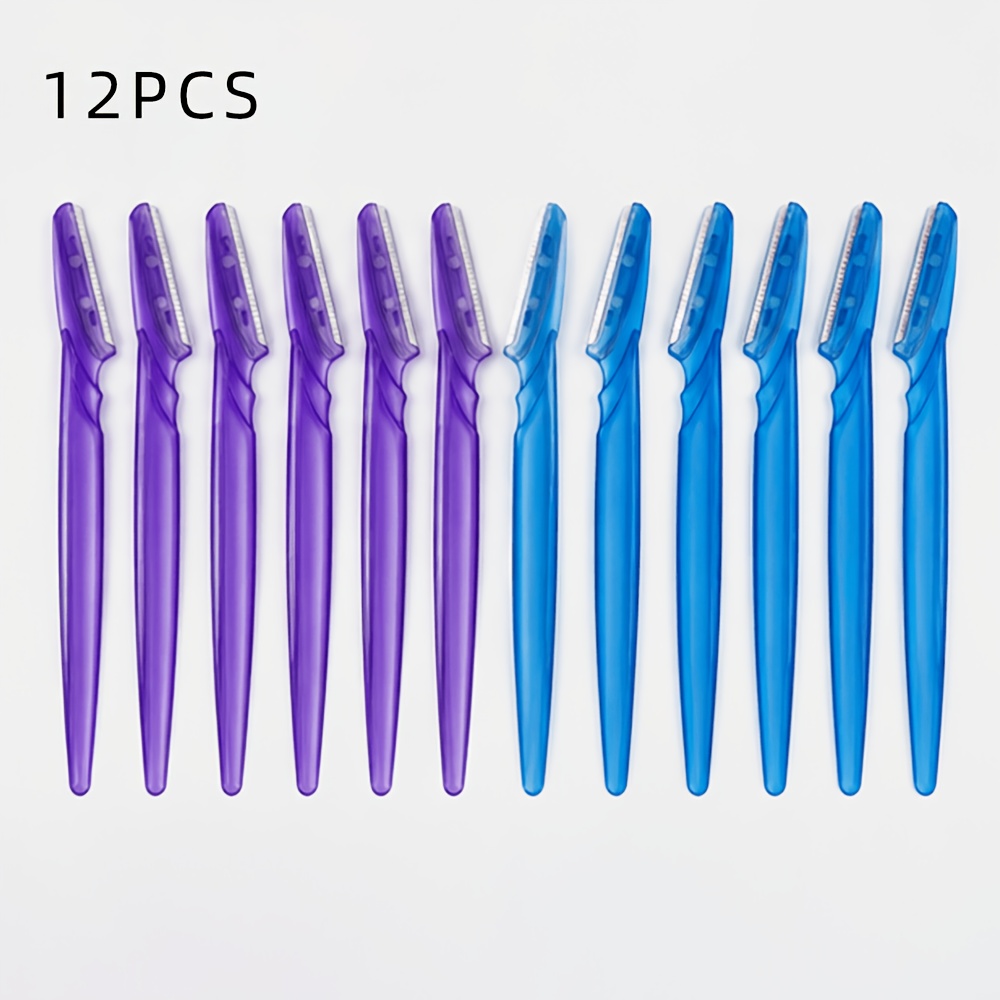 TEMU 12pcs Facial Hair Remover Razor Set Suitable For Skin - Disposable Safe & Portable Razors With Transparent Blue/purple Plastic For Eyebrow
