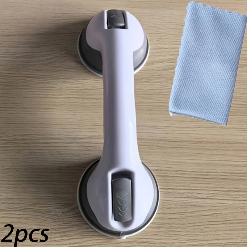 TEMU 2pcs Set (suction Cup Handle And Random Color Cleaning Cloth) No Drilling, And Firm, Adheres To Glass And Tiles, Aids Elderly And Children In